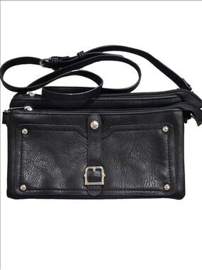 My Style Black Triple Zip Crossbody Bag Multi Pocket Organizer Messenger